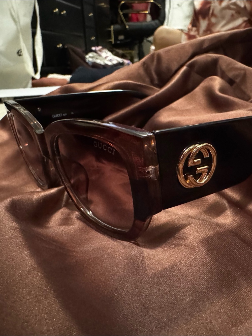 Gucci Women's Oversized Square Sunglasses in Brown with Gold Logo